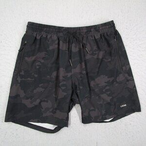 LSKD Shorts Mens Large Black Camo Athletic Running 7" Zip Pockets Gym